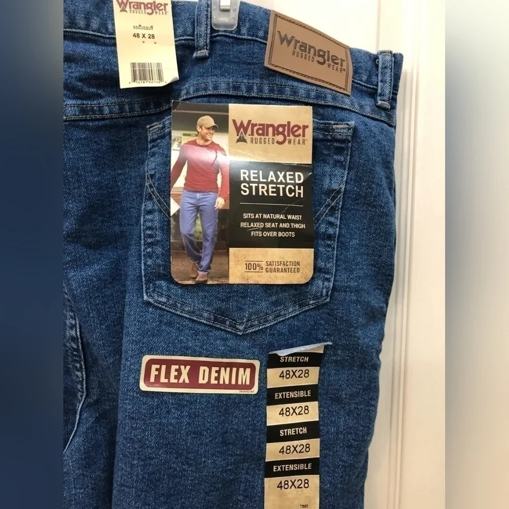 Wrangler Rugged Wear Relaxed Stretch Flex Denim Jeans Mens 48 x 28 NWT